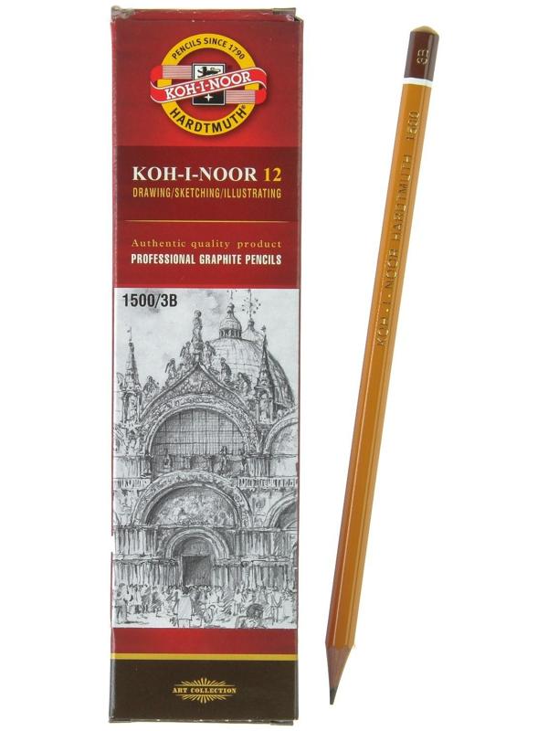 Карандаш чернографитный 2.5 мм, Koh-I-Noor 1500 3B, профессиональный, L=175 мм