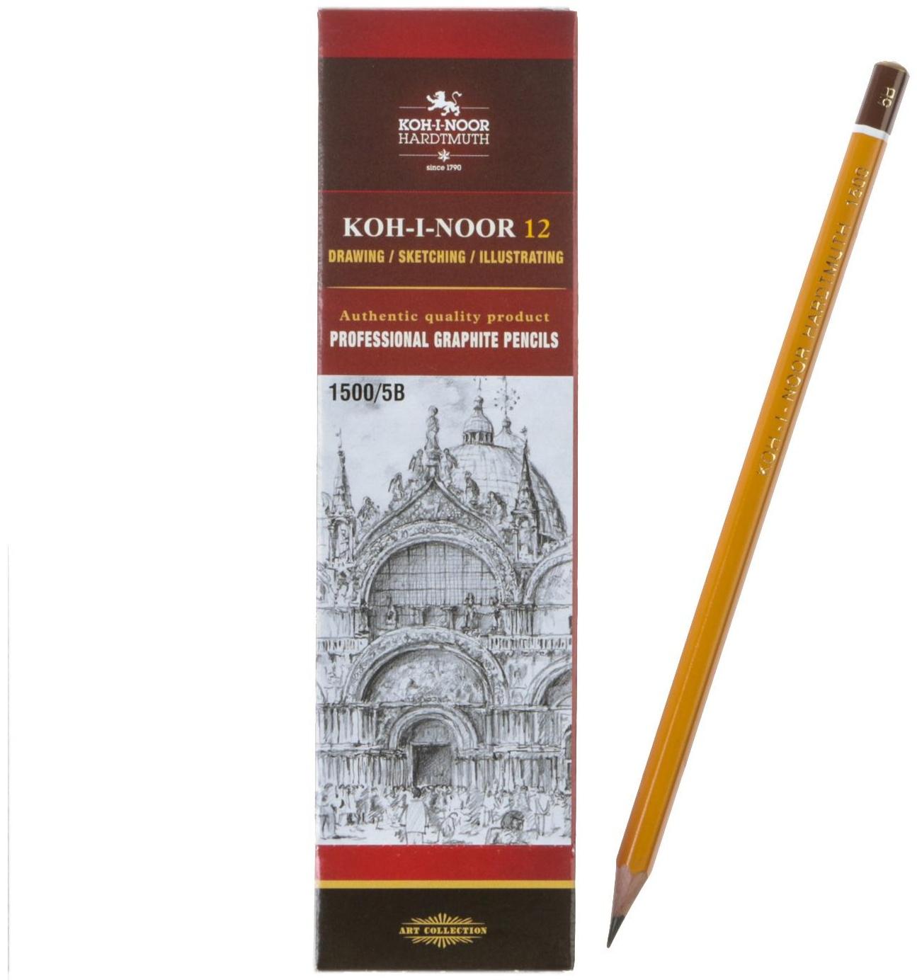 Карандаш чернографитный 2.5 мм, Koh-I-Noor 1500 5B, профессиональный, L=175 мм