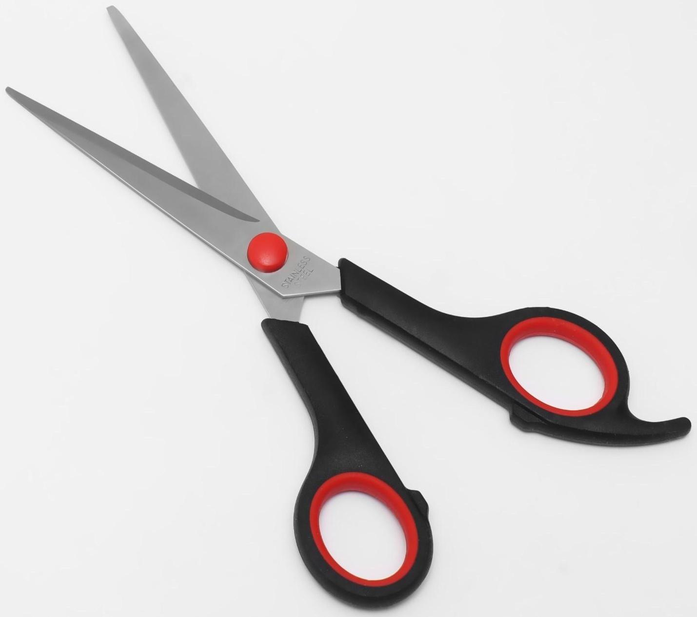 Ножницы парикмахерские с упором, лезвие — 7,5 см, цвет чёрный/красный