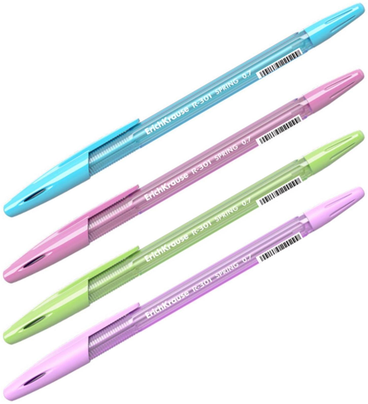 Ручка шариковая ErichKrause R-301 Spring Stick, узел 0.7 мм, чернила синие, длина линии письма 1000 метров, микс