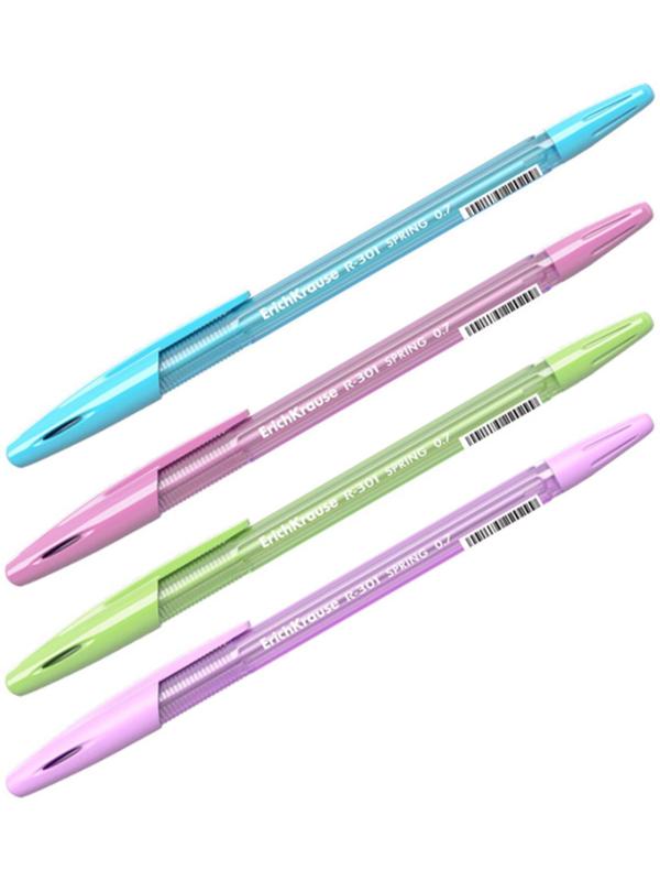 Ручка шариковая ErichKrause R-301 Spring Stick, узел 0.7 мм, чернила синие, длина линии письма 1000 метров, микс
