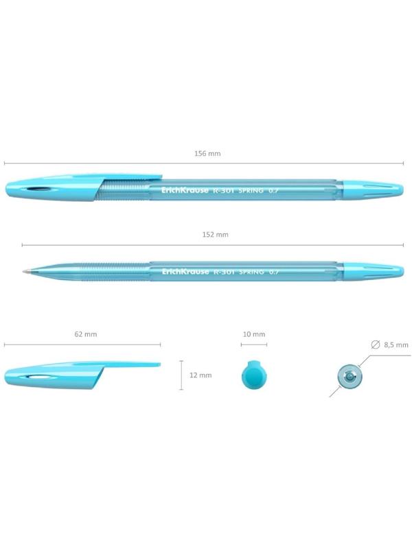 Ручка шариковая ErichKrause R-301 Spring Stick, узел 0.7 мм, чернила синие, длина линии письма 1000 метров, микс