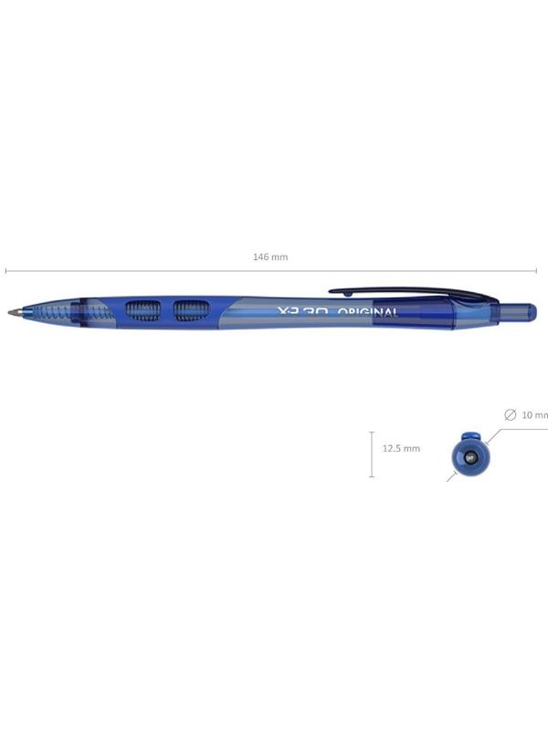 Ручка шариковая автоматическая XR-30, узел 0.7 мм, чернила синие, резиновый упор, длина линии письма 1000 метров