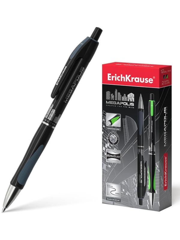 Ручка шариковая автоматическая Megapolis Concept, резиновый упор, узел 0.7 мм, чернила чёрные, длина линии письма 1000 метров