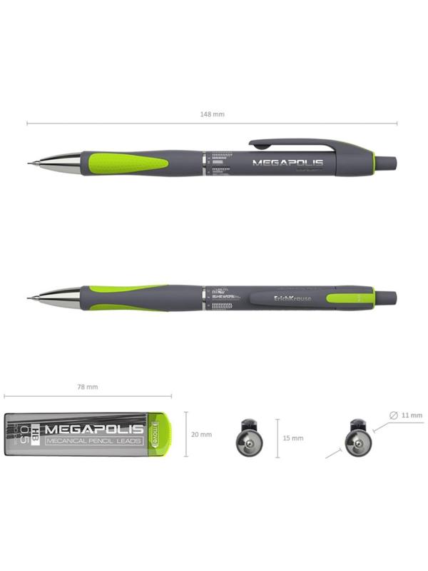 Набор карандаш механический 0.5 мм HB + 20 грифелей Erich Krause MEGAPOLIS CONCEPT, блистер, резиновый упор, микс