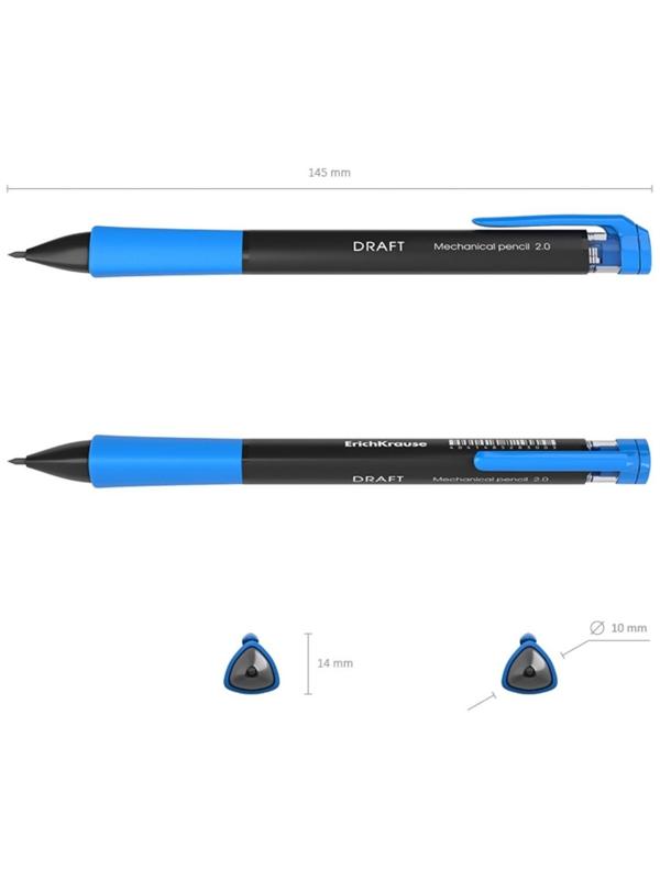 Карандаш механический 2.0 мм, HB, Erich Krause DRAFT, трёхгранный, резиновый упор, точилка, микс
