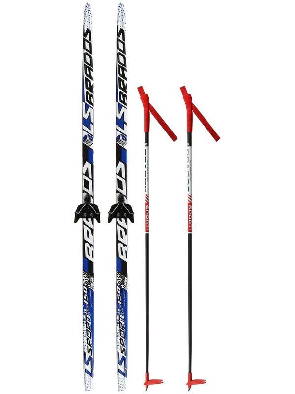 Комплект лыжный: пластиковые лыжи 150 см с насечкой, стеклопластиковые палки 110 см, крепления NN75 мм «БРЕНД ЦСТ Step»», цвета микс