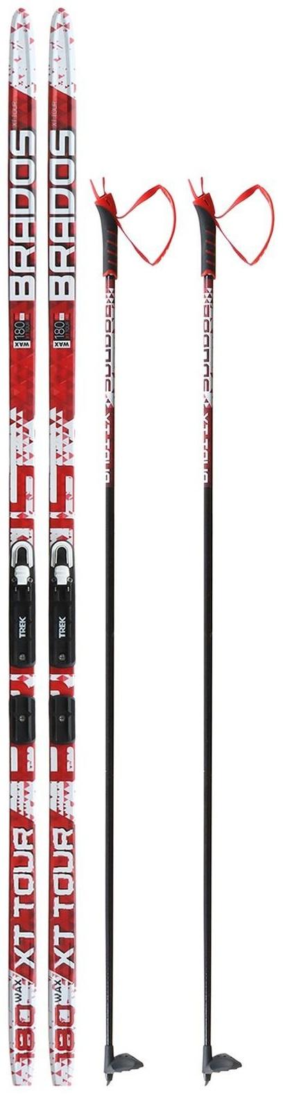 Комплект лыжный: пластиковые лыжи 180 см без насечек, стеклопластиковые палки 140 см, крепления NNN «БРЕНД ЦСТ», цвета микс