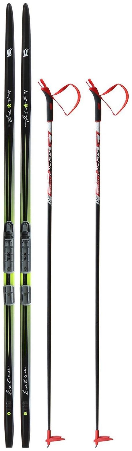 Комплект лыжный: пластиковые лыжи 180 см без насечек, стеклопластиковые палки 140 см, крепления NNN «БРЕНД ЦСТ», цвета микс