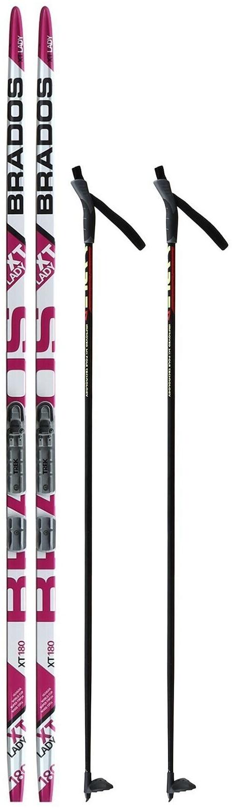 Комплект лыжный: пластиковые лыжи 180 см без насечек, стеклопластиковые палки 140 см, крепления NNN «БРЕНД ЦСТ», цвета микс