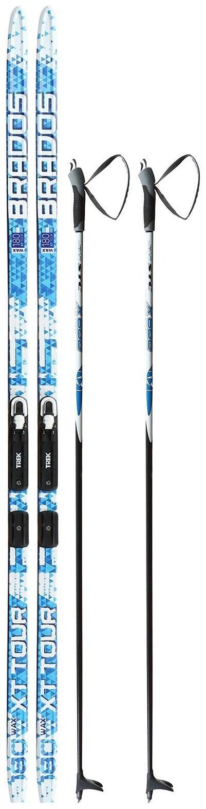 Комплект лыжный: пластиковые лыжи 180 см без насечек, стеклопластиковые палки 140 см, крепления NNN «БРЕНД ЦСТ», цвета микс