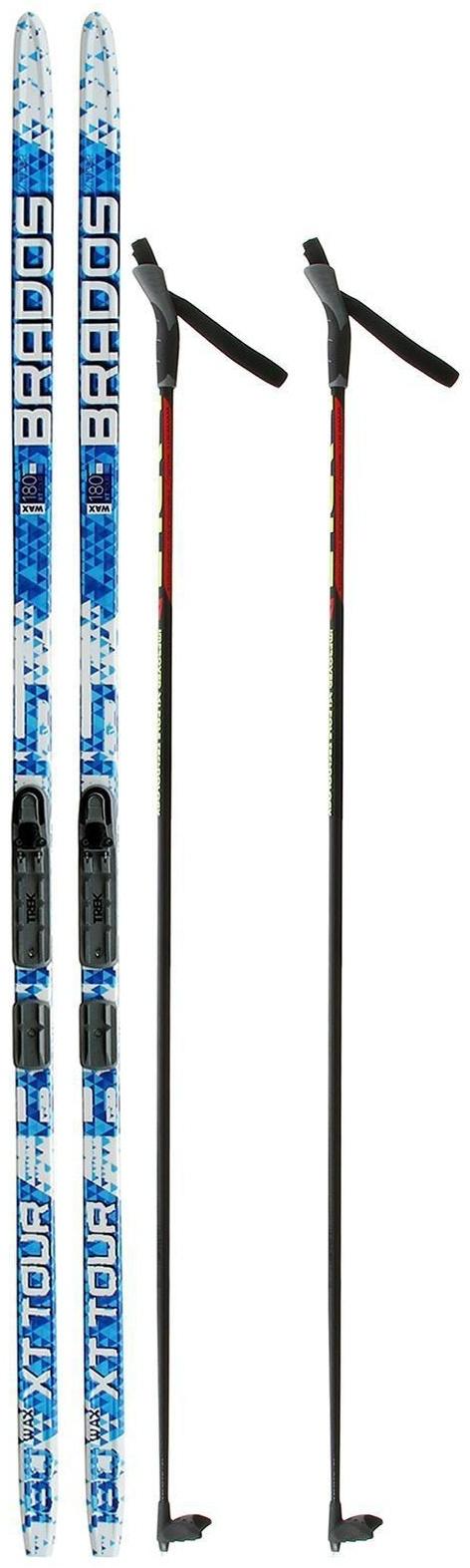 Комплект лыжный: пластиковые лыжи 180 см без насечек, стеклопластиковые палки 140 см, крепления NNN «БРЕНД ЦСТ», цвета микс