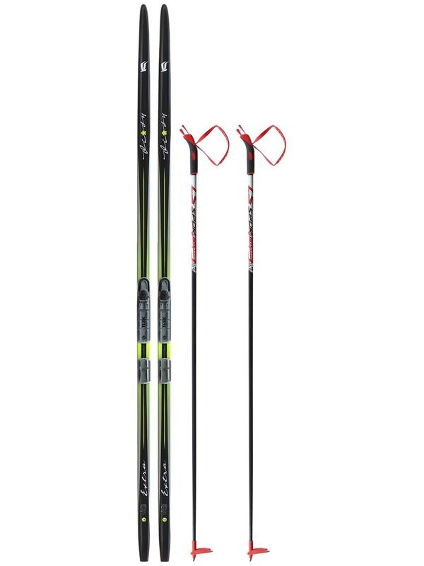 Комплект лыжный: пластиковые лыжи 180 см без насечек, стеклопластиковые палки 140 см, крепления NNN «БРЕНД ЦСТ», цвета микс
