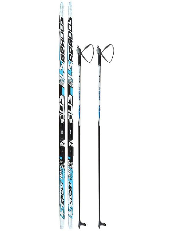 Комплект лыжный: пластиковые лыжи 180 см без насечек, стеклопластиковые палки 140 см, крепления NNN «БРЕНД ЦСТ», цвета микс