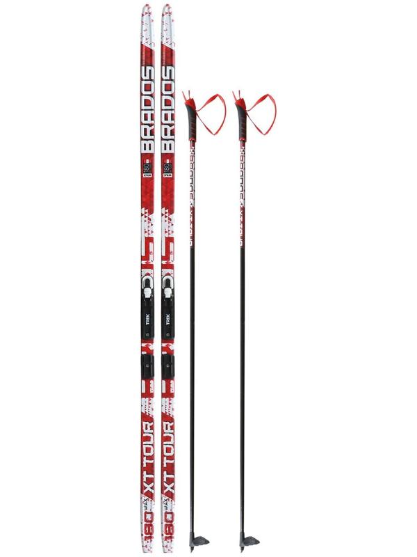 Комплект лыжный: пластиковые лыжи 180 см без насечек, стеклопластиковые палки 140 см, крепления NNN «БРЕНД ЦСТ», цвета микс