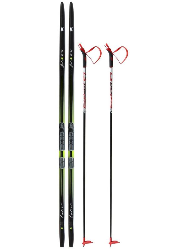 Комплект лыжный: пластиковые лыжи 180 см без насечек, стеклопластиковые палки 140 см, крепления NNN «БРЕНД ЦСТ», цвета микс