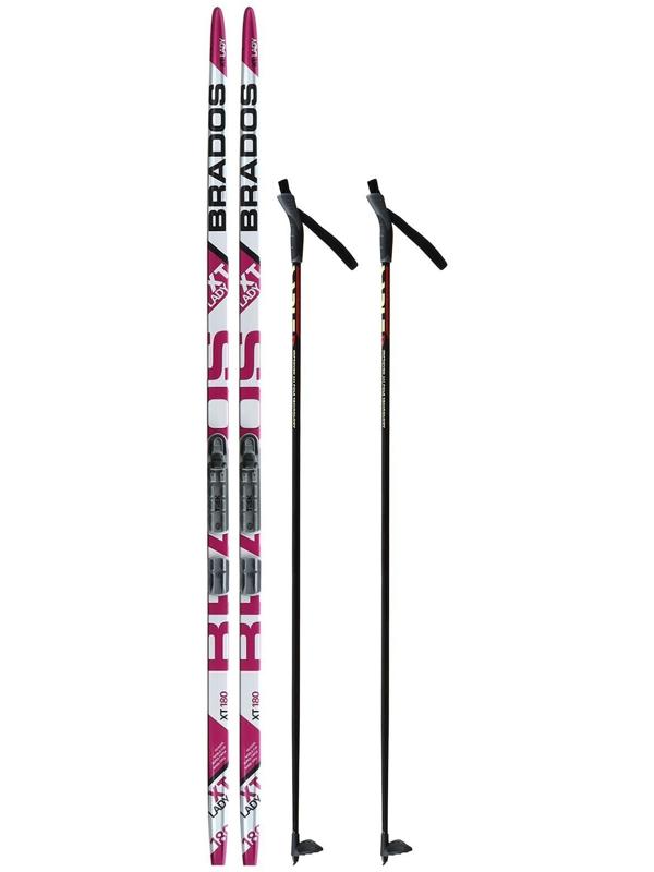 Комплект лыжный: пластиковые лыжи 180 см без насечек, стеклопластиковые палки 140 см, крепления NNN «БРЕНД ЦСТ», цвета микс