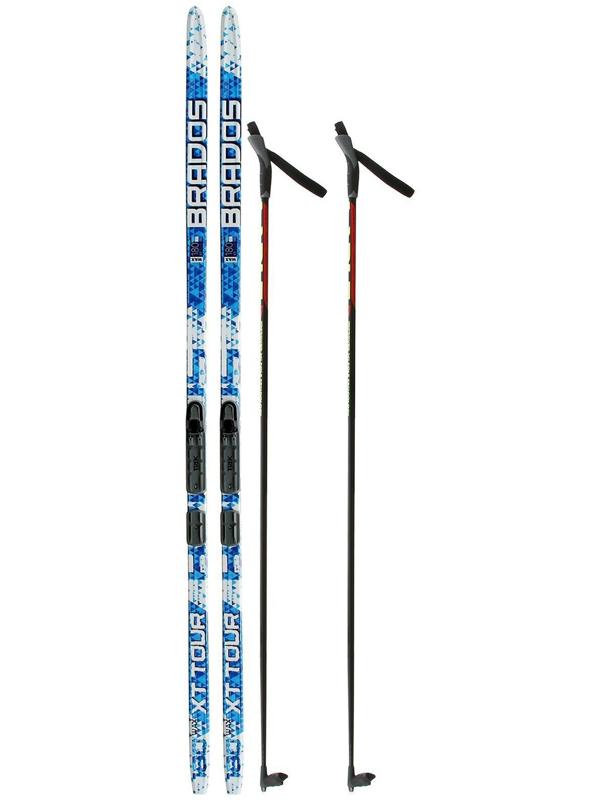 Комплект лыжный: пластиковые лыжи 180 см без насечек, стеклопластиковые палки 140 см, крепления NNN «БРЕНД ЦСТ», цвета микс