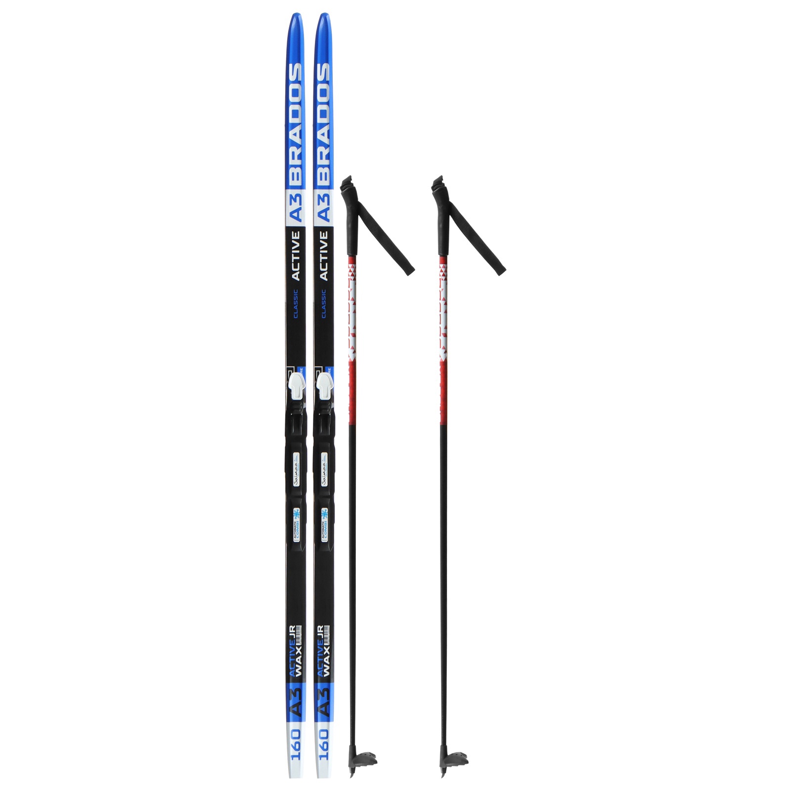 Комплект лыжный: пластиковые лыжи 160 см без насечек, стеклопластиковые палки 120 см, крепления SNS «БРЕНД ЦСТ» / Микс