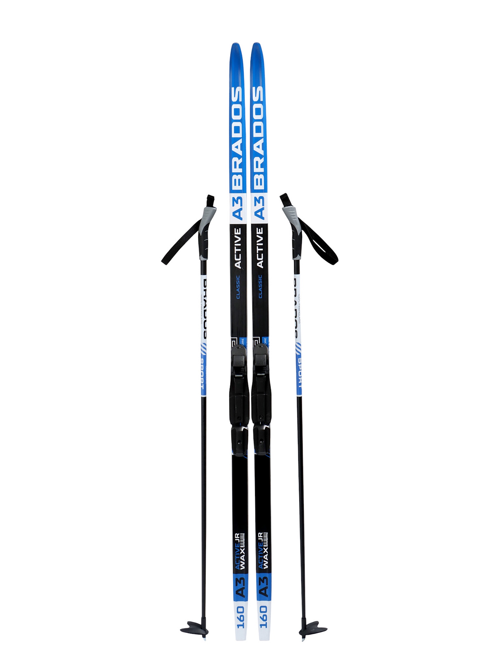 Комплект лыжный: пластиковые лыжи 160 см без насечек, стеклопластиковые палки 120 см, крепления SNS «БРЕНД ЦСТ» / Микс