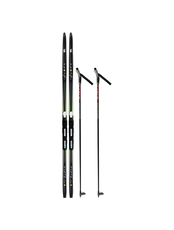 Комплект лыжный: пластиковые лыжи 160 см без насечек, стеклопластиковые палки 120 см, крепления SNS «БРЕНД ЦСТ» / Микс