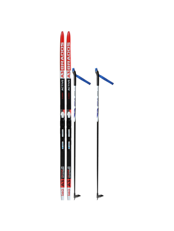 Комплект лыжный: пластиковые лыжи 160 см без насечек, стеклопластиковые палки 120 см, крепления SNS «БРЕНД ЦСТ» / Микс