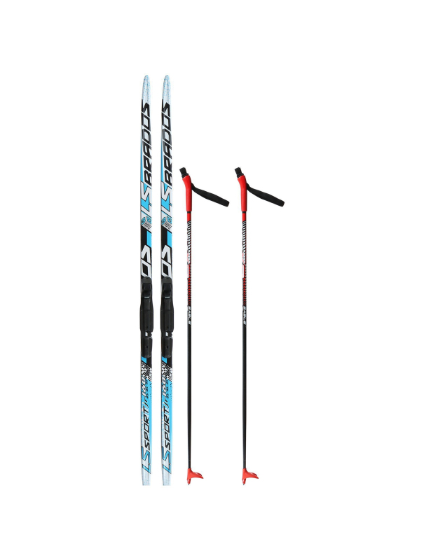 Комплект лыжный: пластиковые лыжи 160 см без насечек, стеклопластиковые палки 120 см, крепления SNS «БРЕНД ЦСТ» / Микс