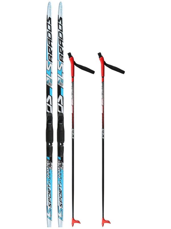 Комплект лыжный: пластиковые лыжи 160 см без насечек, стеклопластиковые палки 120 см, крепления SNS «БРЕНД ЦСТ»