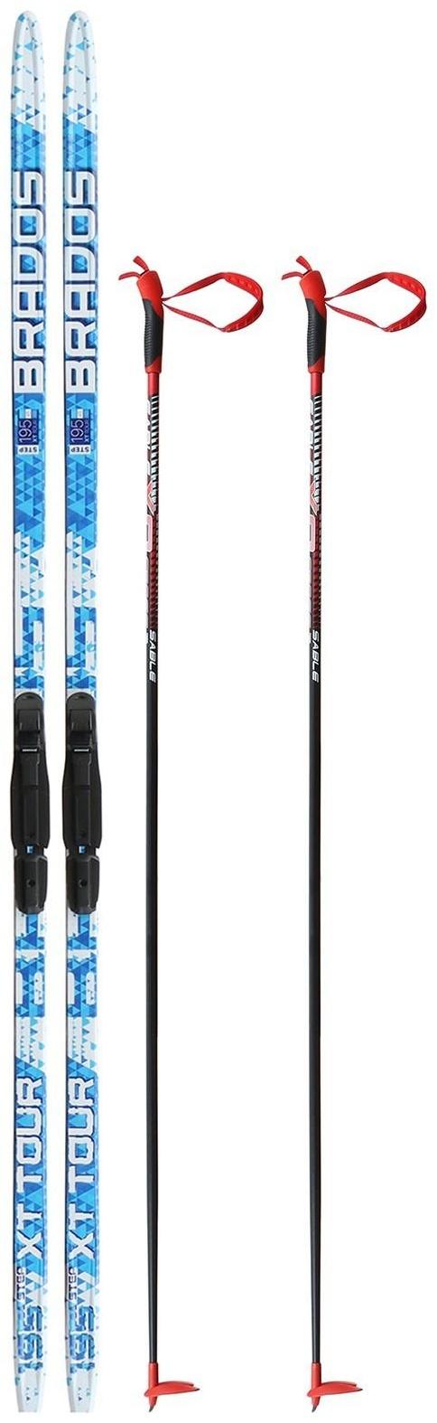 Комплект лыжный: пластиковые лыжи 195 см с насечкой, стеклопластиковые палки 155 см, крепления SNS «БРЕНД ЦСТ Step», цвета микс