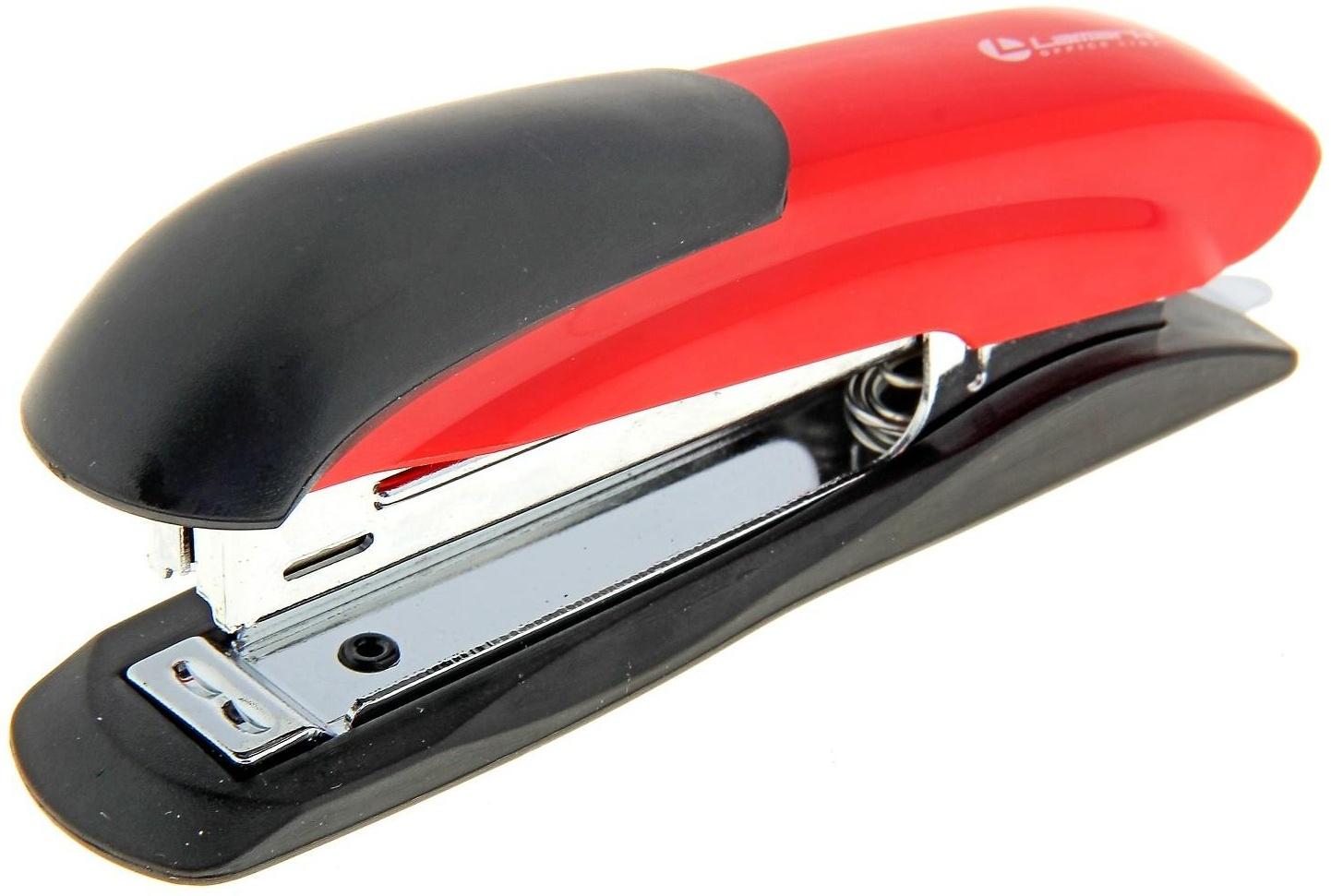 Степлер Lamark Ulrich № 10, металлический корпус, встроенный антистеплер, индикатор скоб, до 12 листов, красный