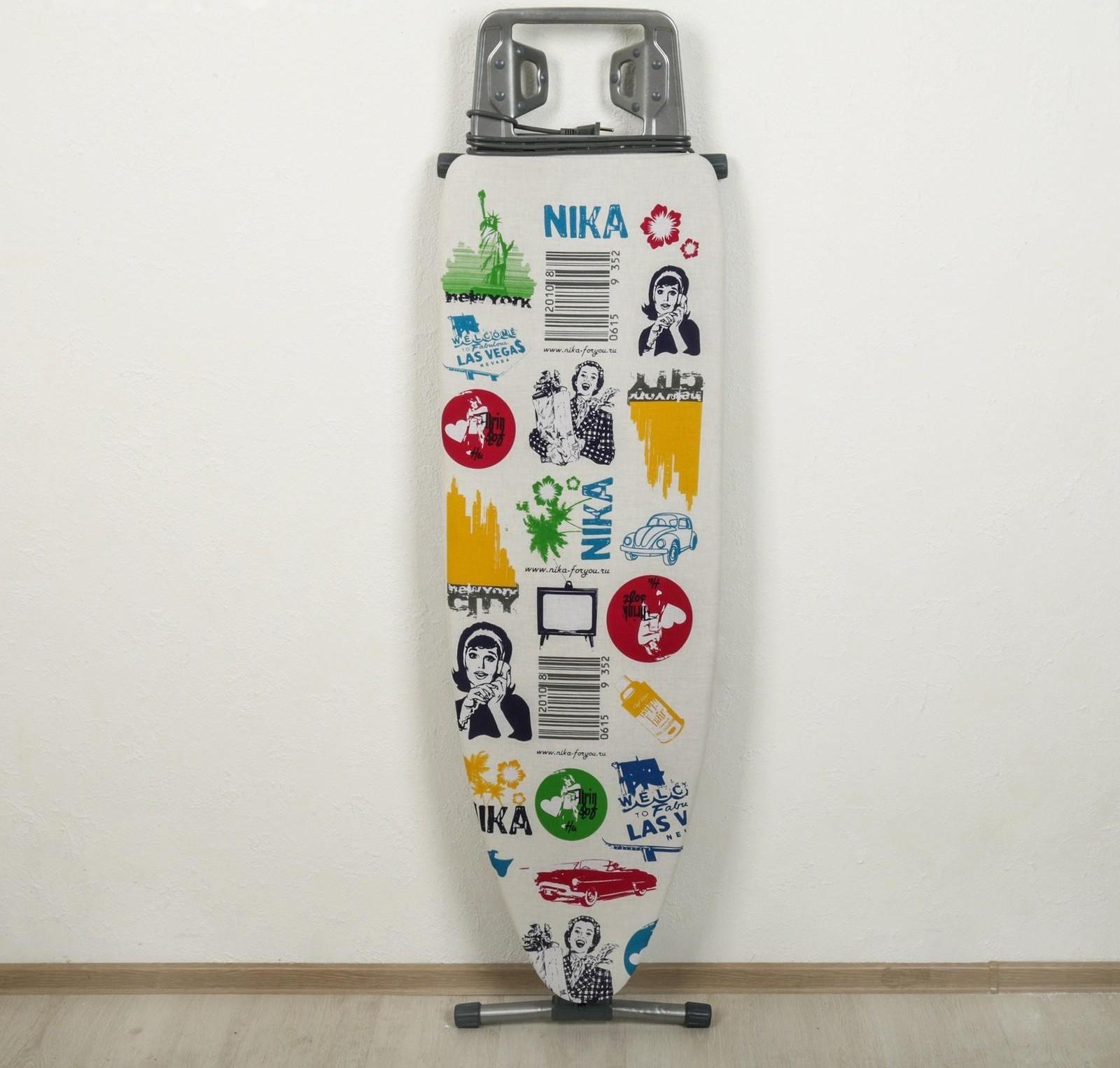 Доска гладильная Nika «Ника 10», 122×40 см, регулируемая высота до 90 см, европодставка, рисунок МИКС