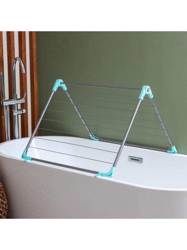 Сушилка для белья на ванну складная, рабочая длина 10 м, цвет МИКС