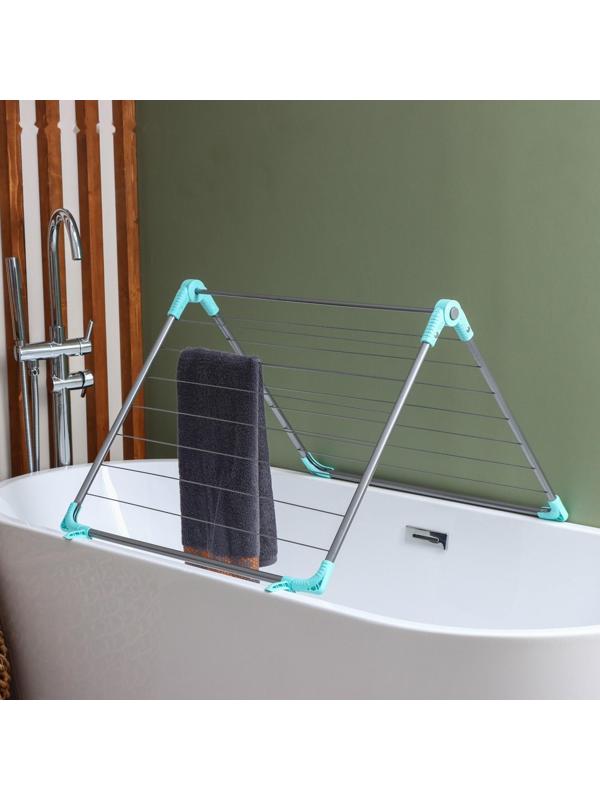 Сушилка для белья на ванну складная, рабочая длина 10 м, цвет МИКС