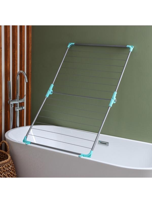 Сушилка для белья на ванну складная, рабочая длина 10 м, цвет МИКС