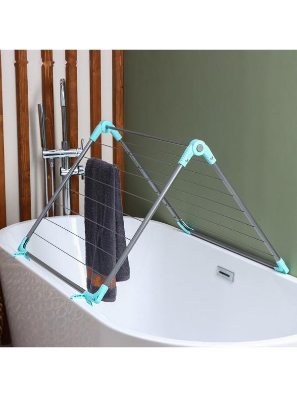 Сушилка для белья на ванну складная, рабочая длина 10 м, цвет МИКС