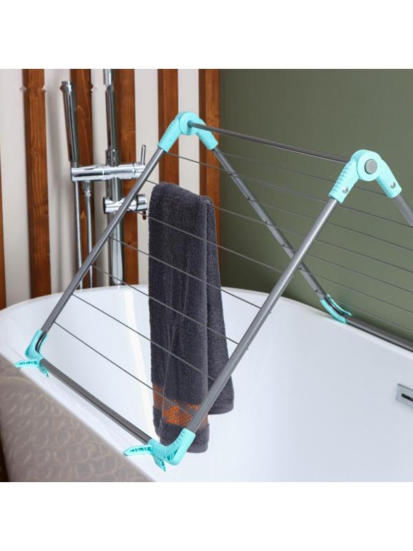 Сушилка для белья на ванну складная, рабочая длина 10 м, цвет МИКС