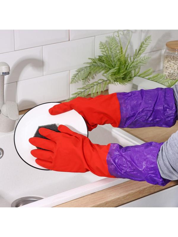 Перчатки хозяйственные резиновые с утеплителем, размер L, длинные манжеты, 110 гр, цвет красный