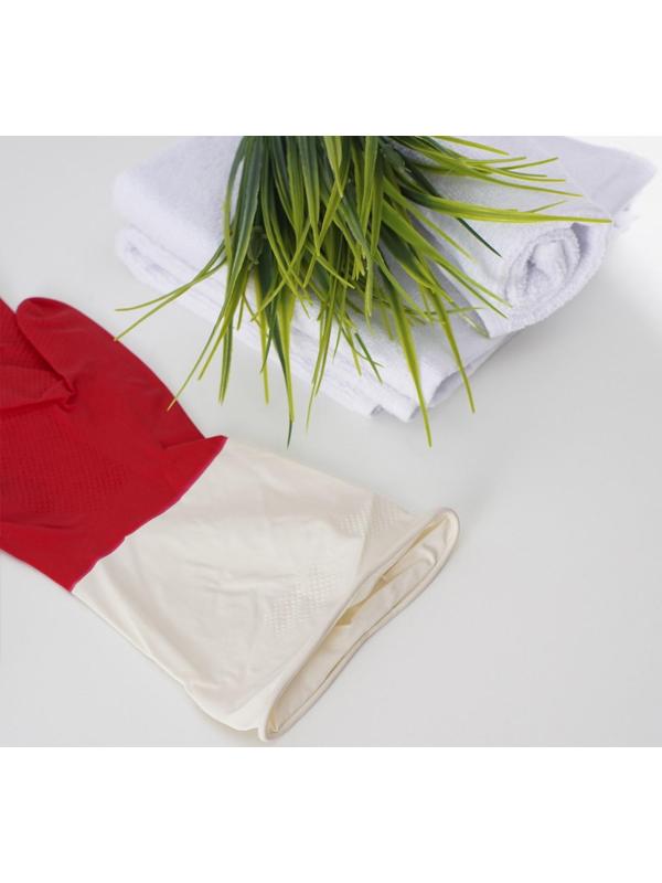 Перчатки хозяйственные резиновые Доляна, размер S, плотные, 50 гр, цвет красный, 1 пара