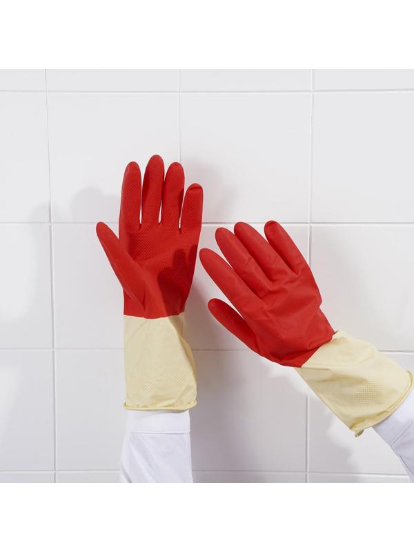 Перчатки хозяйственные резиновые Доляна, размер L, плотные, 50 гр, цвет красный