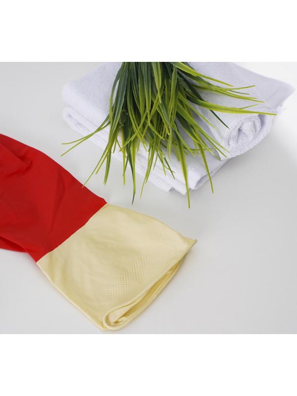 Перчатки хозяйственные резиновые Доляна, размер L, плотные, 50 гр, цвет красный