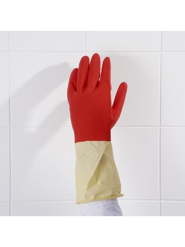 Перчатки хозяйственные резиновые Доляна, размер L, плотные, 50 гр, цвет красный