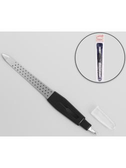 Пилка-триммер металлическая для ногтей, перфорированная, с защитным колпачком, 13 см, в чехле, цвет чёрный