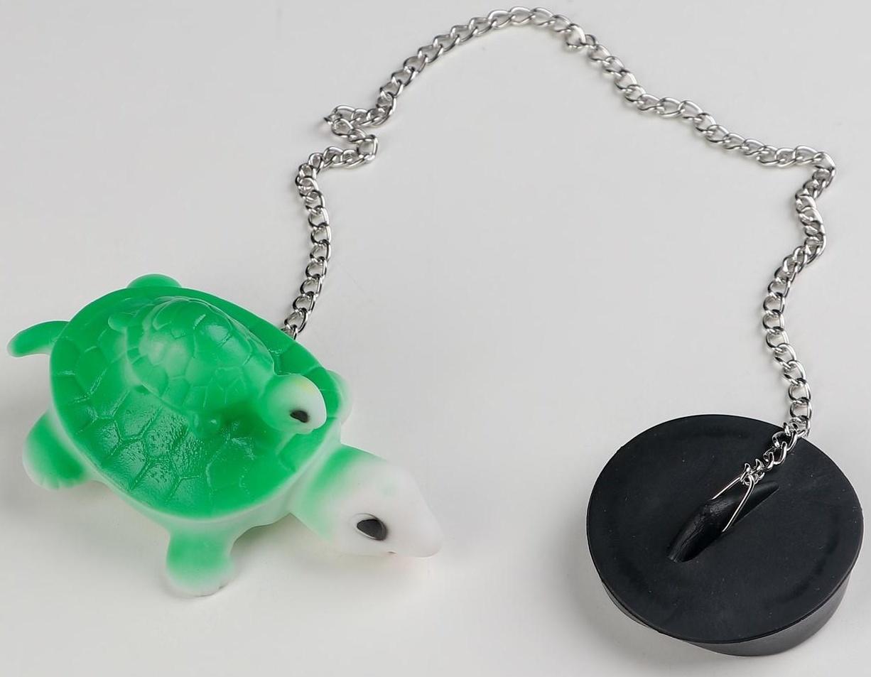 Пробка для ванны с игрушкой Доляна «Черепаха», d=4 см (5 см по верху), цепочка 40 см