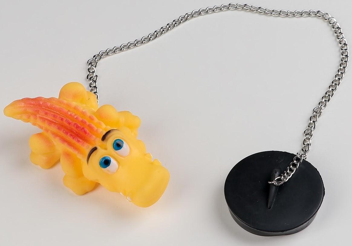 Пробка для ванны с игрушкой Доляна «Крокодил», d=5 см (внутренний d=4,5 см), цепочка 40 см