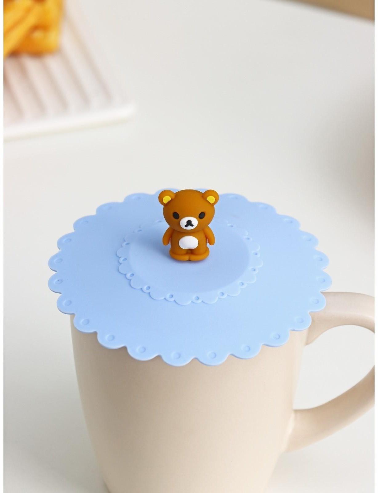 Крышка-непроливайка силиконовая Доляна «Мишка», d=11 см, цвет васильковый