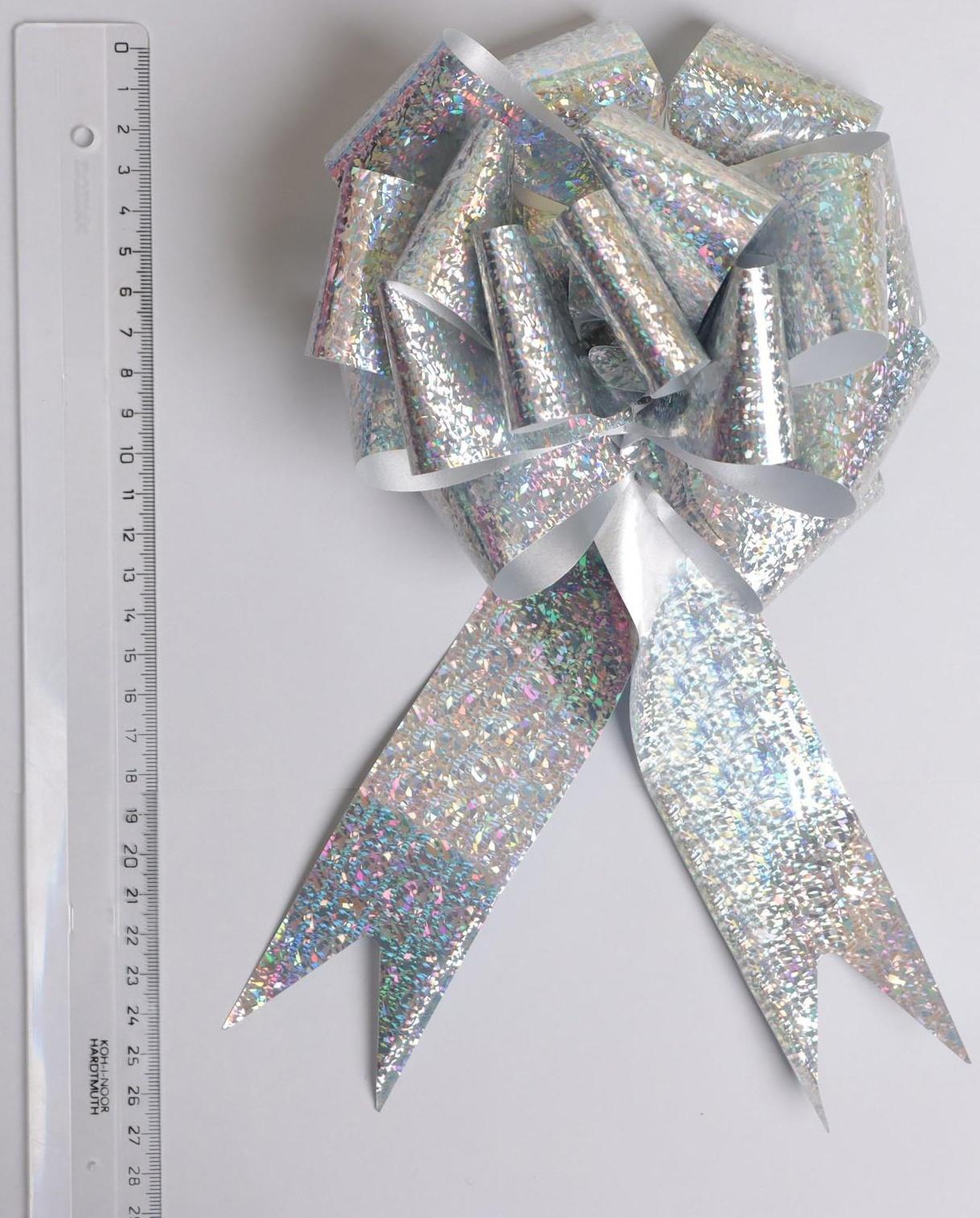 Бант-шар №5 голография, цвет серебряный