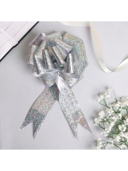 Бант-шар №5 голография, цвет серебряный