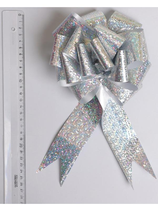 Бант-шар №5 голография, цвет серебряный