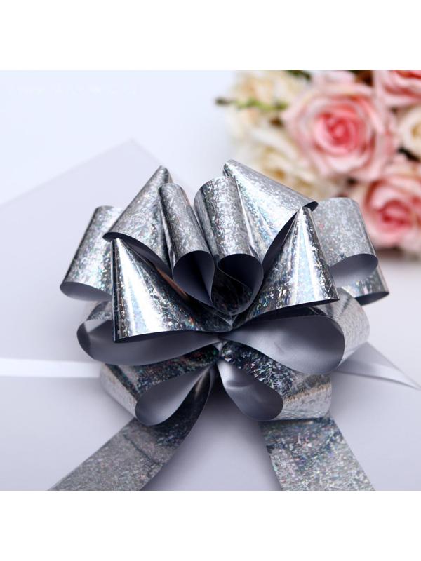 Бант-шар №5 голография, цвет серебряный