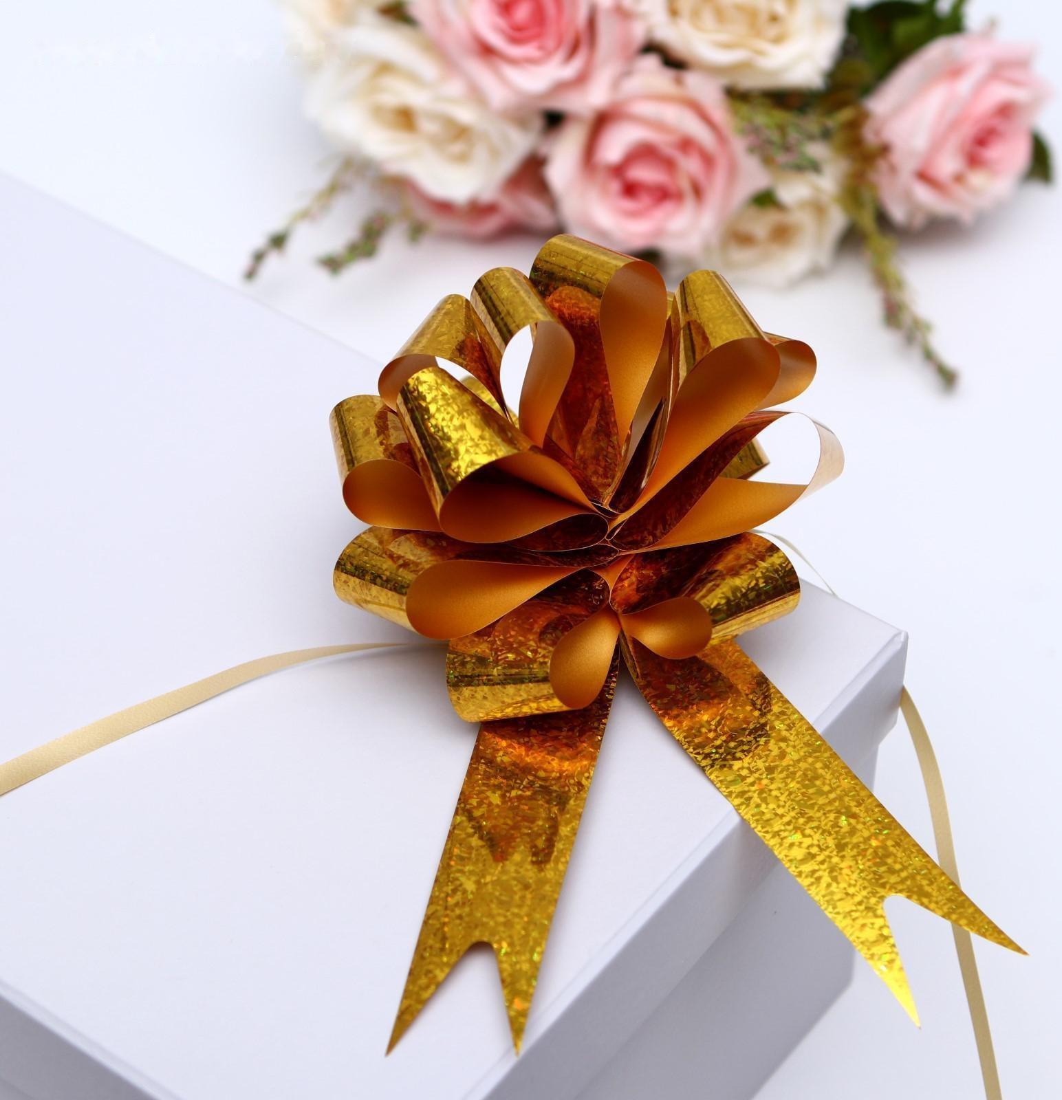 Бант-шар №3 голография, цвет жёлтый